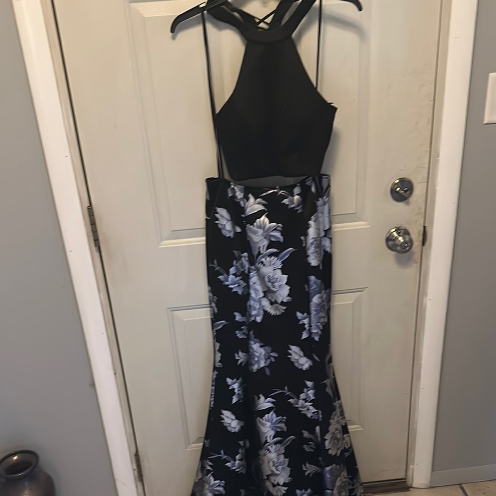 Sequin Hearts Black and Silver Floral Backless Dress
